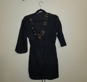 Raviya Black Cover Up Dress with Beaded V-Neck
